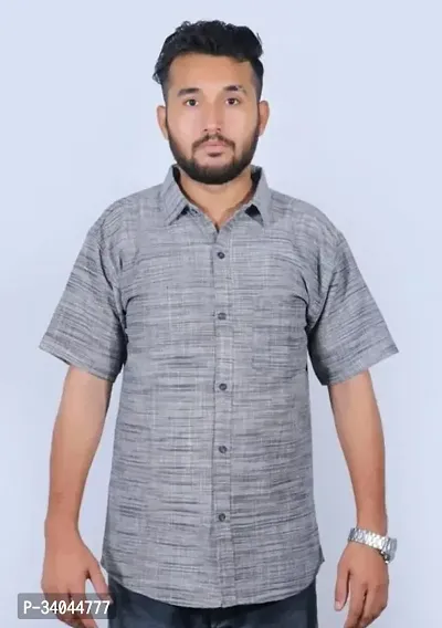 Stylish Grey Khadi Cotton Short Sleeves Casual Shirt For Men-thumb0