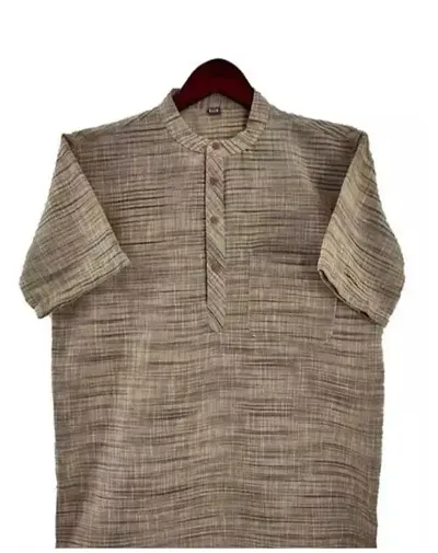 LatestPlus Apparel Blend Fabric Solid Short Sleeve Men Kurtas |Beige, Size: 2XL