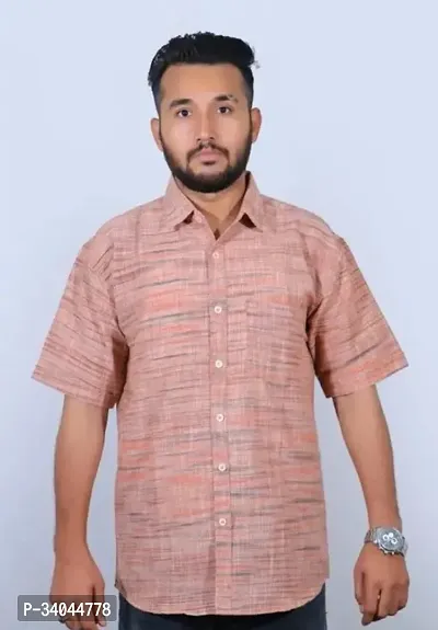 Stylish Light Pink Khadi Cotton Short Sleeves Casual Shirt For Men-thumb0