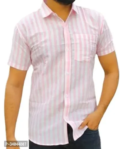 Stylish Pink Khadi Cotton Short Sleeves Casual Shirt For Men-thumb0