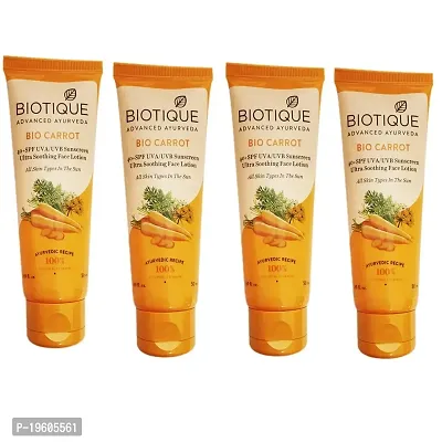 Biotique Bio Carrot 40+ SPF UVA/UVB Sunscreen Ultra Sooting Face Lotion (50 ml, Combo of 4 Pack)