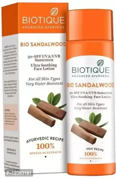 Biotique Bio Sandalwood 50+ SPF UVA/UVB Sunscreen Ultra Soothing Face Lotion, 120 ml (Pack of 2)