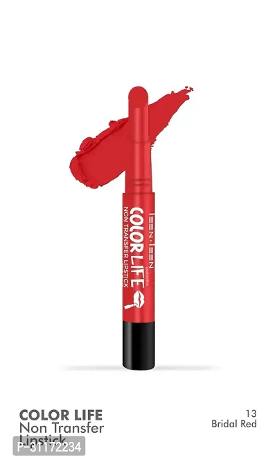 Teen.Teen COLORLIFE NON TRANSFER WATER PROOF LONG LASTING MATTE LIPSTICK (M-13 Bridal Red, 2.1 g)