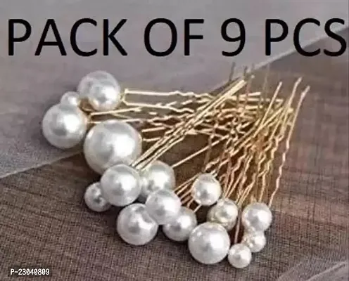 Designer White Metal Hair Pins For Women Pack Of 9-thumb0