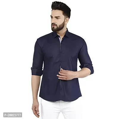 parth fashion Men's Regular Fit Casual Shirt (NavyBlue2019_Plain_44_Navy Blue_44)