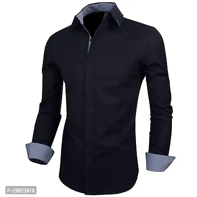 parth fashion Men's Regular Fit Casual Shirt (Black2019_Plain_40_Black_40)-thumb2