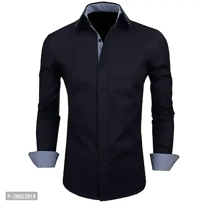 parth fashion Men's Regular Fit Casual Shirt (Black2019_Plain_40_Black_40)-thumb0