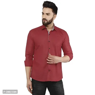 parth fashion Men's Regular Fit Casual Shirt (Red2019_Plain_44_Red_44)