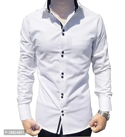 parth fashion Men's Regular Fit Casual Shirt (White_Button_White_40)