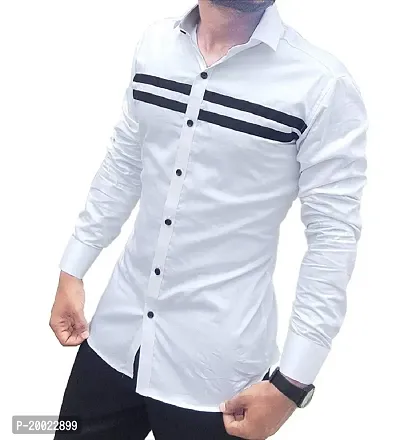 parth fashion Men's Regular Fit Casual Shirt (White_Patti_White_Medium)-thumb4