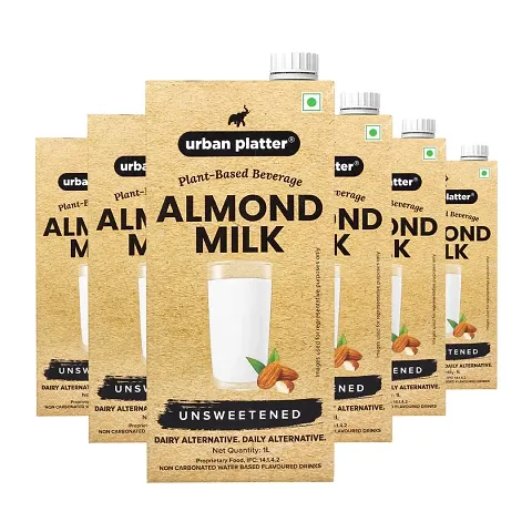 Urban Platter Almond Milk, 1 Litre [Pack of 6, Unsweetened, Dairy-free, Vegan]