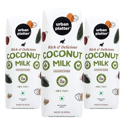 Urban Platter Unsweetened Coconut Milk, 250ml [Pack of 3]