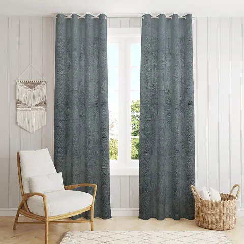 Sai Maching Center Cadbury Velvet Fabric Door Eyelet Curtain Set of 1 (4x7 Feet) Grey