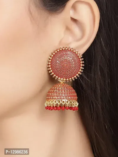 Pretty Red Alloy Jhumkas Earrings For Women-thumb0