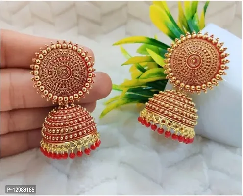 Pretty Red Alloy Jhumkas Earrings For Women-thumb0