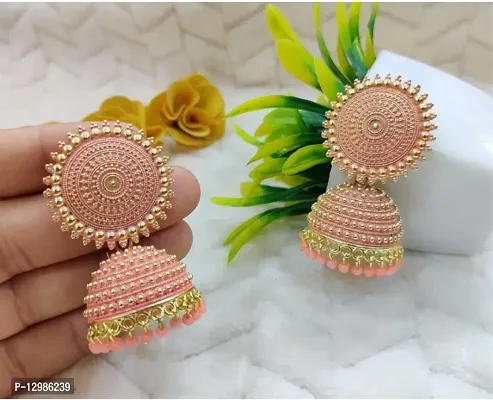 Pretty Magenta Brass Jhumkas Earrings For Women