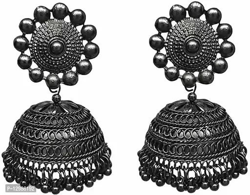 Pretty Black Alloy Jhumkas Earrings For Women-thumb0