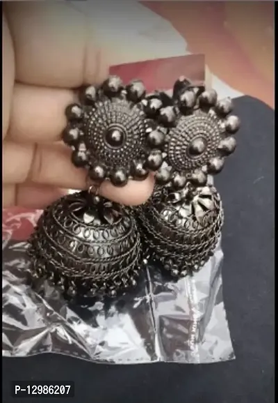 Pretty Black Brass Jhumkas Earrings For Women