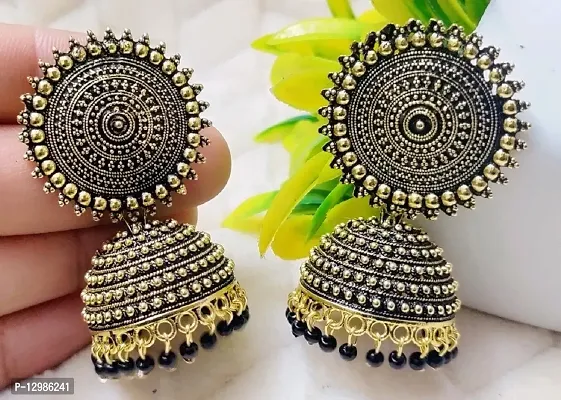 Pretty Black Brass Jhumkas Earrings For Women