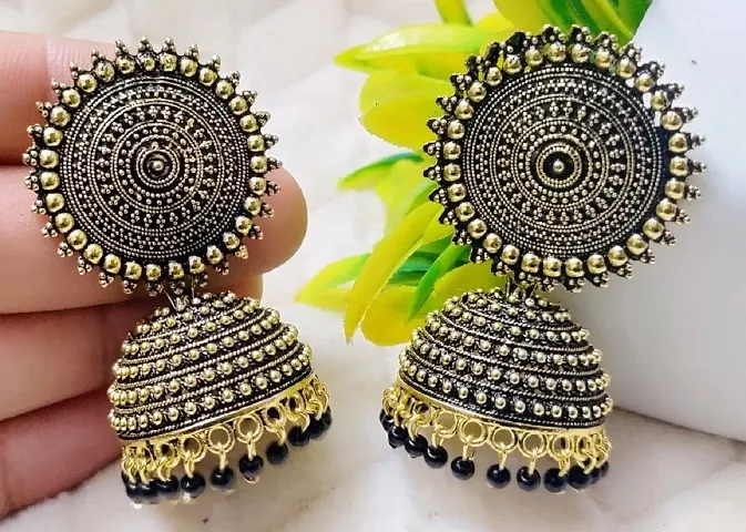 Stylish Alloy Beads Work Jhumka Earrings For Women