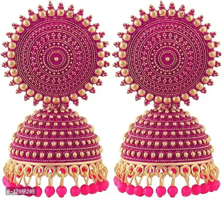 Pretty Pink Brass Jhumkas Earrings For Women-thumb0