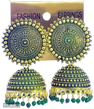 Pretty Olive Brass Jhumkas Earrings For Women-thumb0