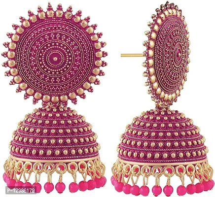 Pretty Magenta Brass Jhumkas Earrings For Women-thumb0