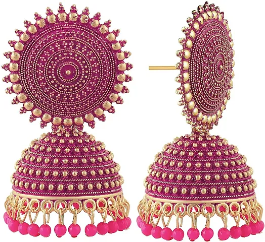 Hivata Jhumki Pearl Studded Earring for Women & Girls in Jewelry Fashion Jhumka in Hanging Hoop Earring in Pink Color