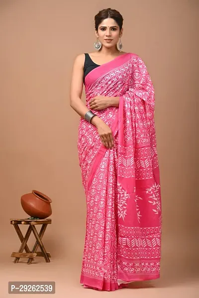 Stylish Cotton Magenta Printed Saree with Blouse piece