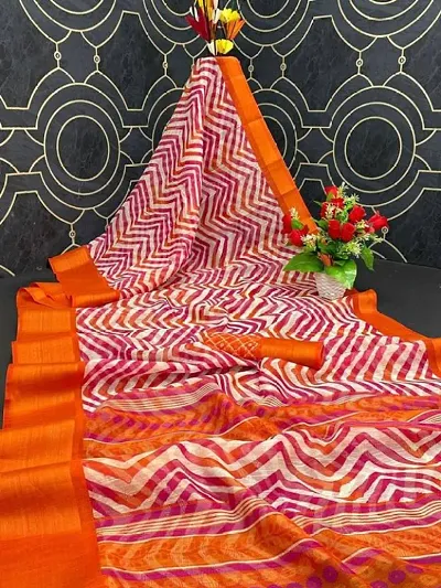 Elegant Cotton Blend Printed Saree with Blouse Piece