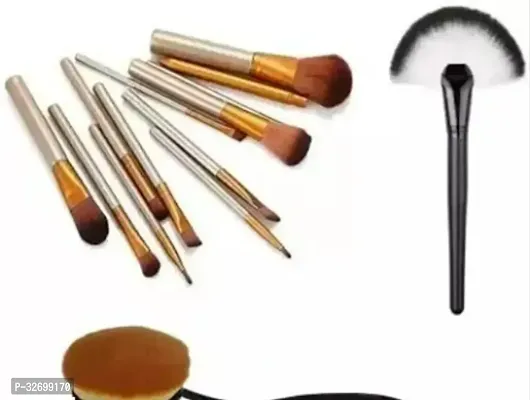 Combo Set Of Fan Brush + 12 In 1 Golden Brushes (Pack Of 14) Makeup Brushes