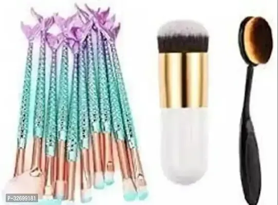 10 Pcs Mermaid Makeup Brush Set  W Ith Foundation Brush and Oval Brush