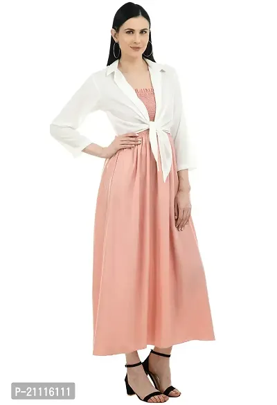 Fashionable Milkyway Maxi Dress with Shrug for Women (Light Pink_Large)-thumb0