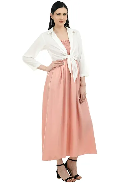 Fashionable Milkyway Maxi Dress with Shrug for Women (Light Pink_Large)