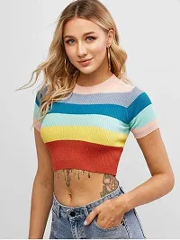 TACTFUL Women Pure Woolen Full-Sleeves Casual Wear Crop Top with Attractive Look (Medium, Yellow) Pack of 1-thumb1