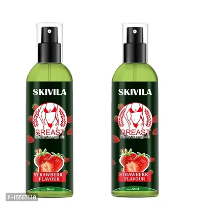 SKIVILA Breast Oil for Women- STRAWBERRY,ROSE OIL,COCONUT OIL,ALMOND OIL,SUNFLOWER OIL  FENUGREEK OIL Relieves Stress Caused by Wired Bra and Breast toner massage oil 100% NATURAL.(Pack of 2*50 ml)