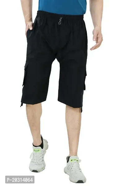 Stylish Black Cotton Cotton Capri For Men