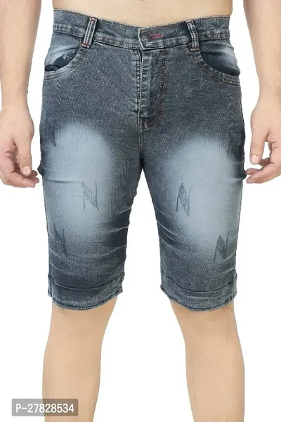 Classic Denim Solid Shorts for Men-thumb0