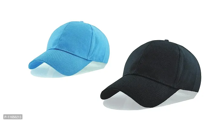 Shopper52 Men Boys Stylish Baseball Adjustable Pain Cap (Black-Blue)-thumb0