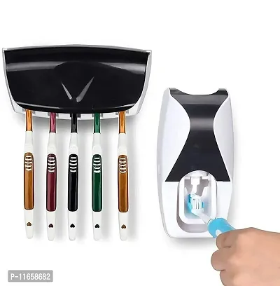 ATHRZ Wall Mounted Automatic Toothpaste Dispenser and 5 Toothbrush Holder Set for Home Bathroom