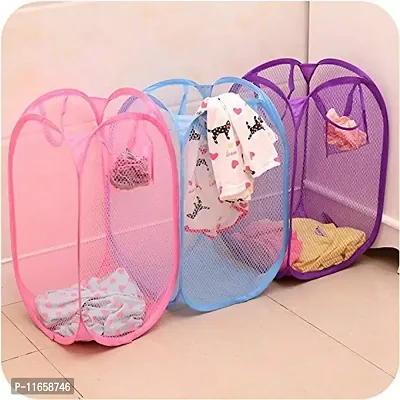 Shopper 52 Easy Laundry Clothes Flexible Hamper Bag with Side Pocket Net Laundry Bag Laundry Basket Set of 1 pcs- ESYLNDYBG-thumb2