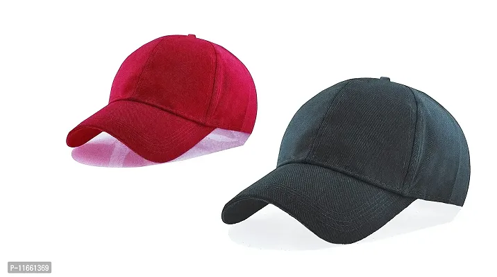 Shopper52 Men Boys Stylish Baseball Adjustable Plain Cap (Black-Maroon)