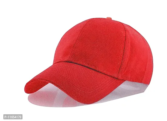 Shopper52 Men Boys Stylish Baseball Adjustable Pain Cap (Black-Red)-thumb4