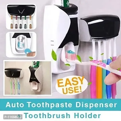 shopper 52.com Automatic Toothpaste Dispenser with Tooth Brush Holder for Home and Bathroom (Multicolour, 16x10.5x7.6 cm)-thumb2