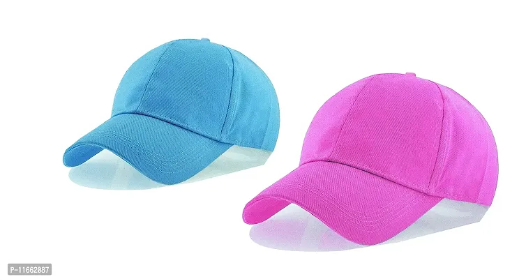 Shopper52 Men Boys Stylish Baseball Adjustable Pain Cap (Pink-Blue)-thumb0