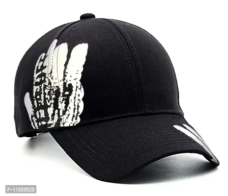 Shopper52 Men Boys Caps Stylish Baseball Adjustable Printed Black Cap (Black Print 2)-thumb3