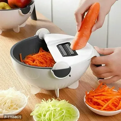 Shopper52 9 in 1 Vegetable Cutter with Drain Wet Basket Kitchen Shredder Grater Slicer Magic Multifunctional Rotate Vegetable Cutter - WETBASK-thumb4