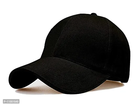 Shopper52 Men Boys Caps Stylish Baseball Adjustable Printed Black Cap (Plain Black)-thumb0