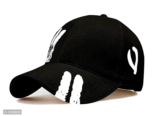Shopper52 Men Boys Caps Stylish Baseball Adjustable Printed Black Cap (Black Print 2)-thumb0
