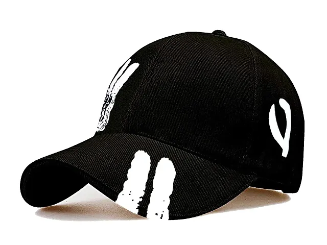 Shopper52 Men Boys Caps Stylish Baseball Adjustable Printed Black Cap